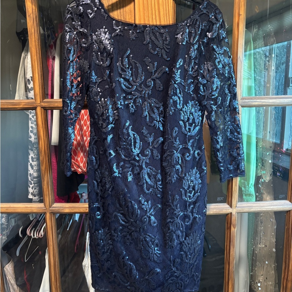 Elegant Navy Sequin Rodeo Queen Dress
